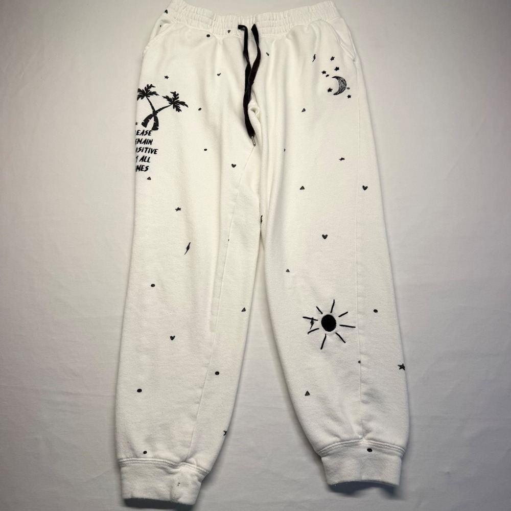 PJ Salvage Daily Doodles Jogger Pants S Ivory Graphic French Terry Lounge